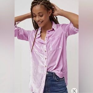 Pilcro Anthropologie The Hadley Velvet Relaxed Button Down Shirt Pink Purple 12
